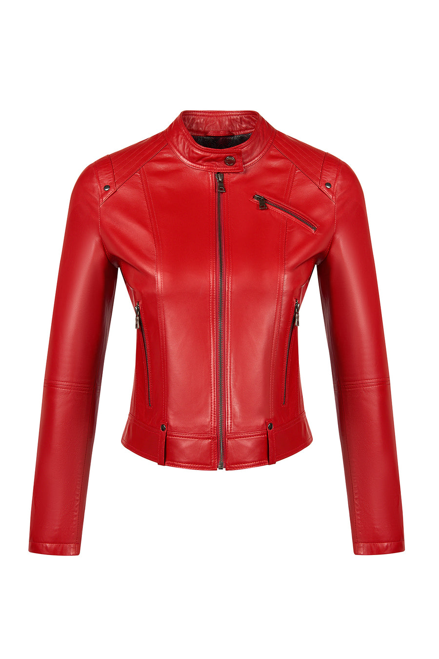 Sonia Woman Red Short Leather Jacket