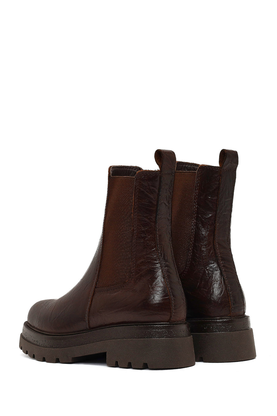 Woman Brown Thick-Soled Leather Chelsea Boots