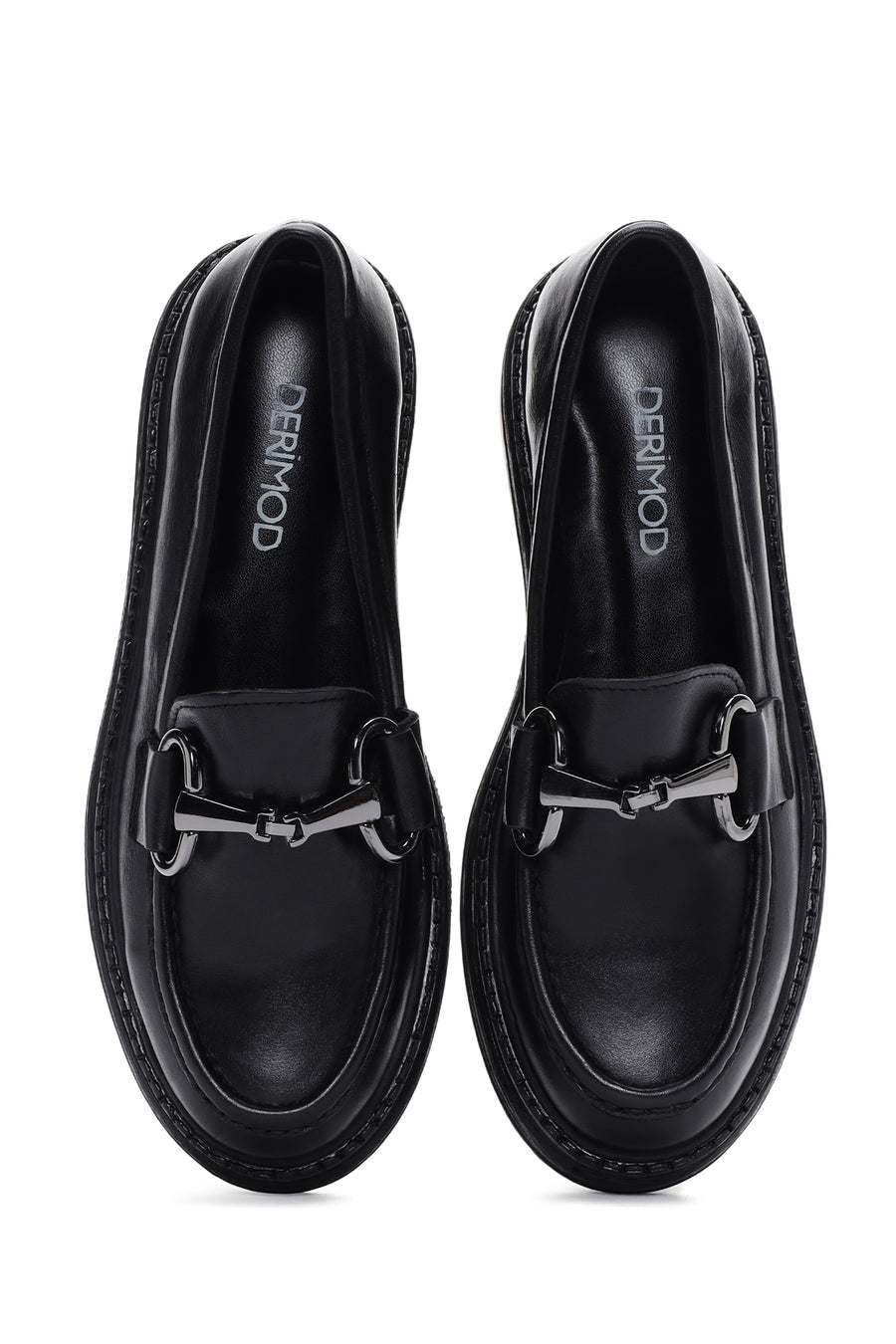Kadın Siyah Deri Tokalı Loafer