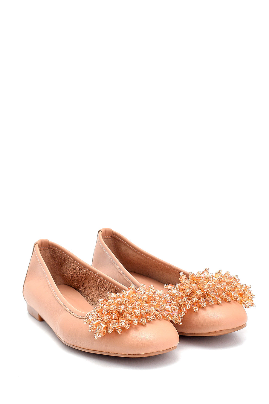 Women's Leather Bead Detailed Ballerinas