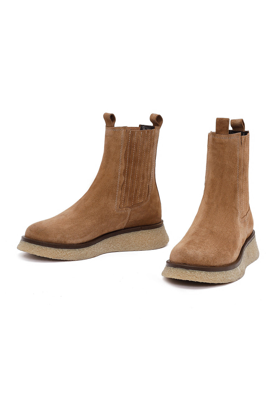 Women's Camel Thick-Soled Suede Leather Chelsea Boot
