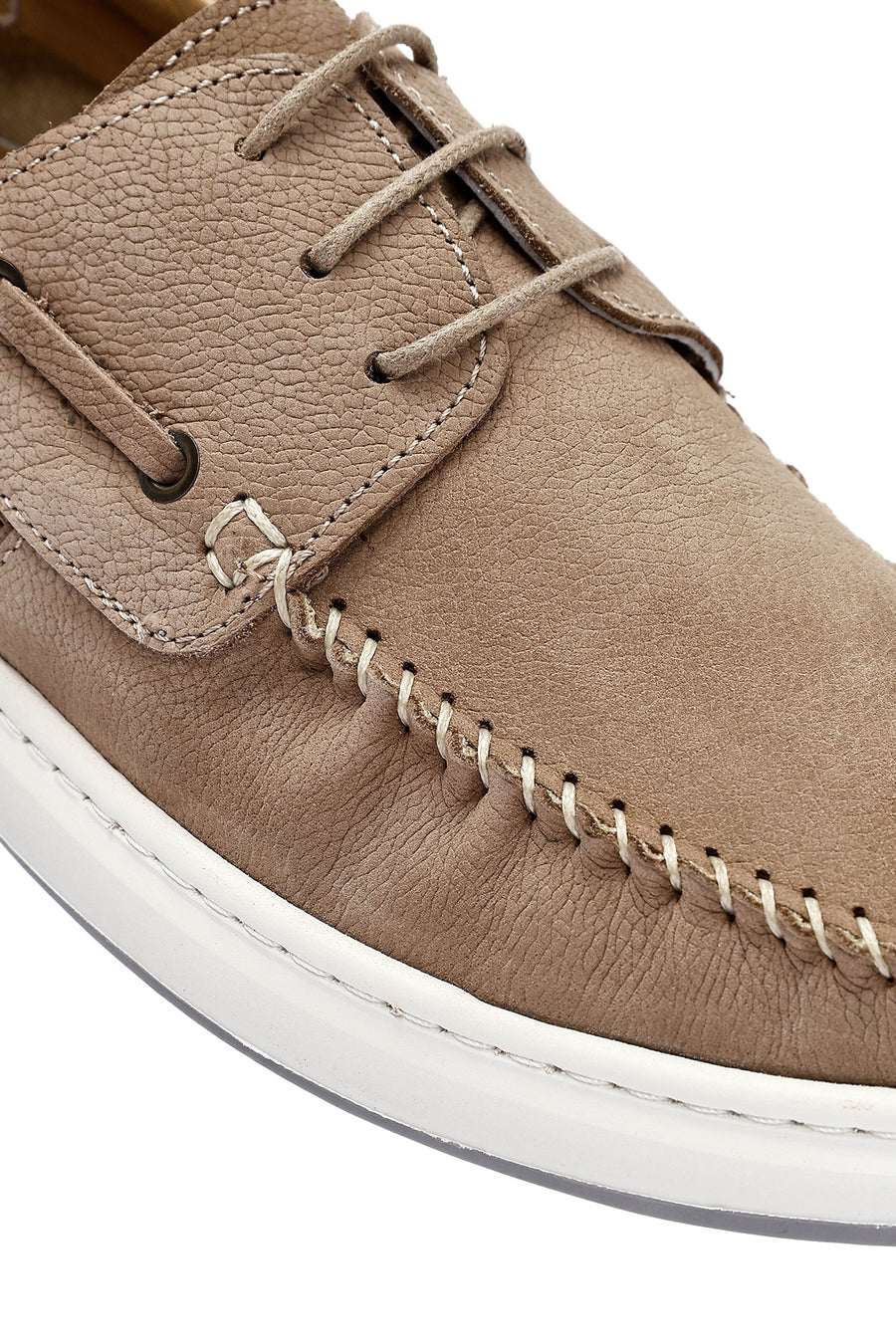Men's Beige Lace-Up Chunky Sole Nubuck Leather Casual Shoes