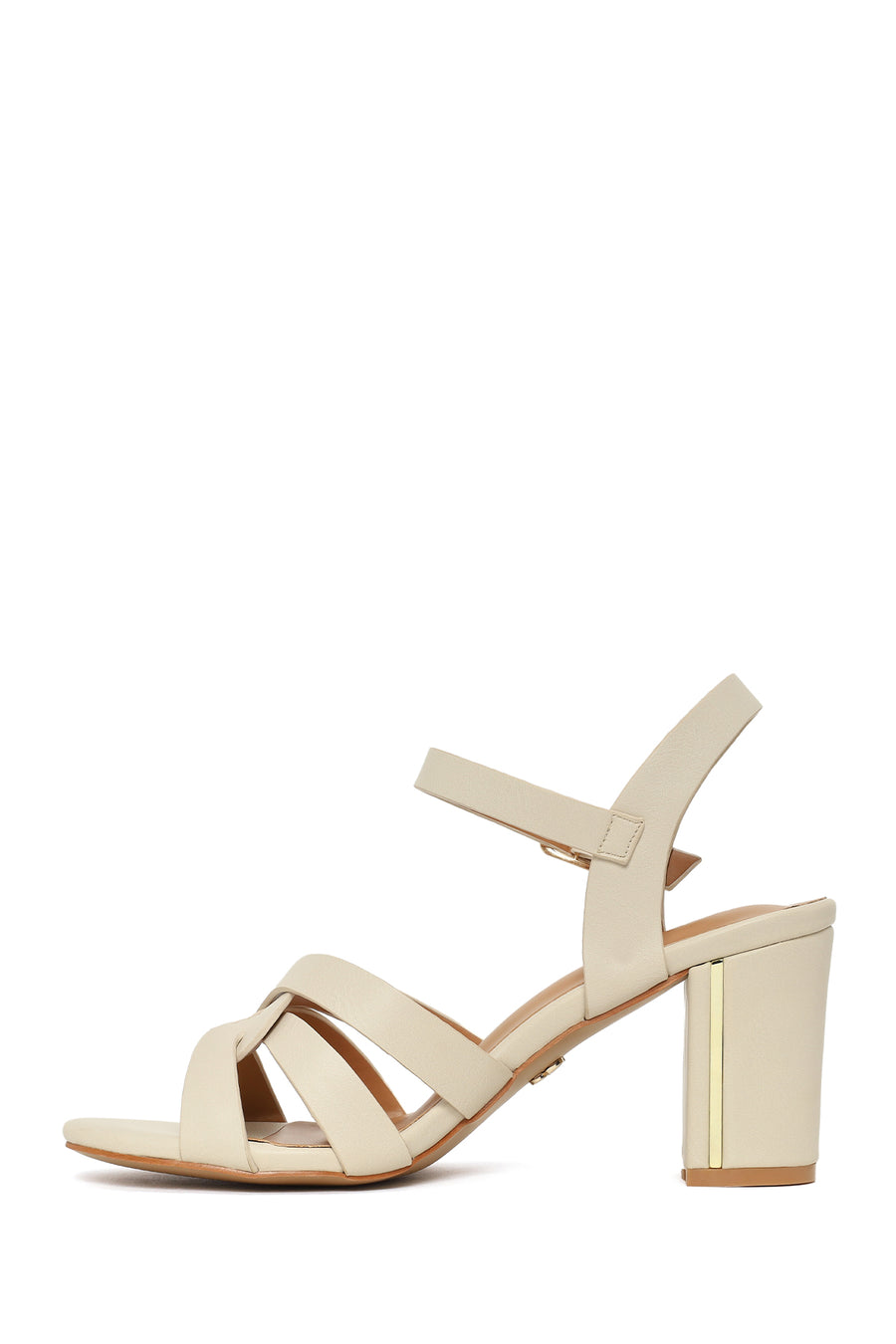 Woman Cream Ankle-Buckle Chunky-Heel Sandals