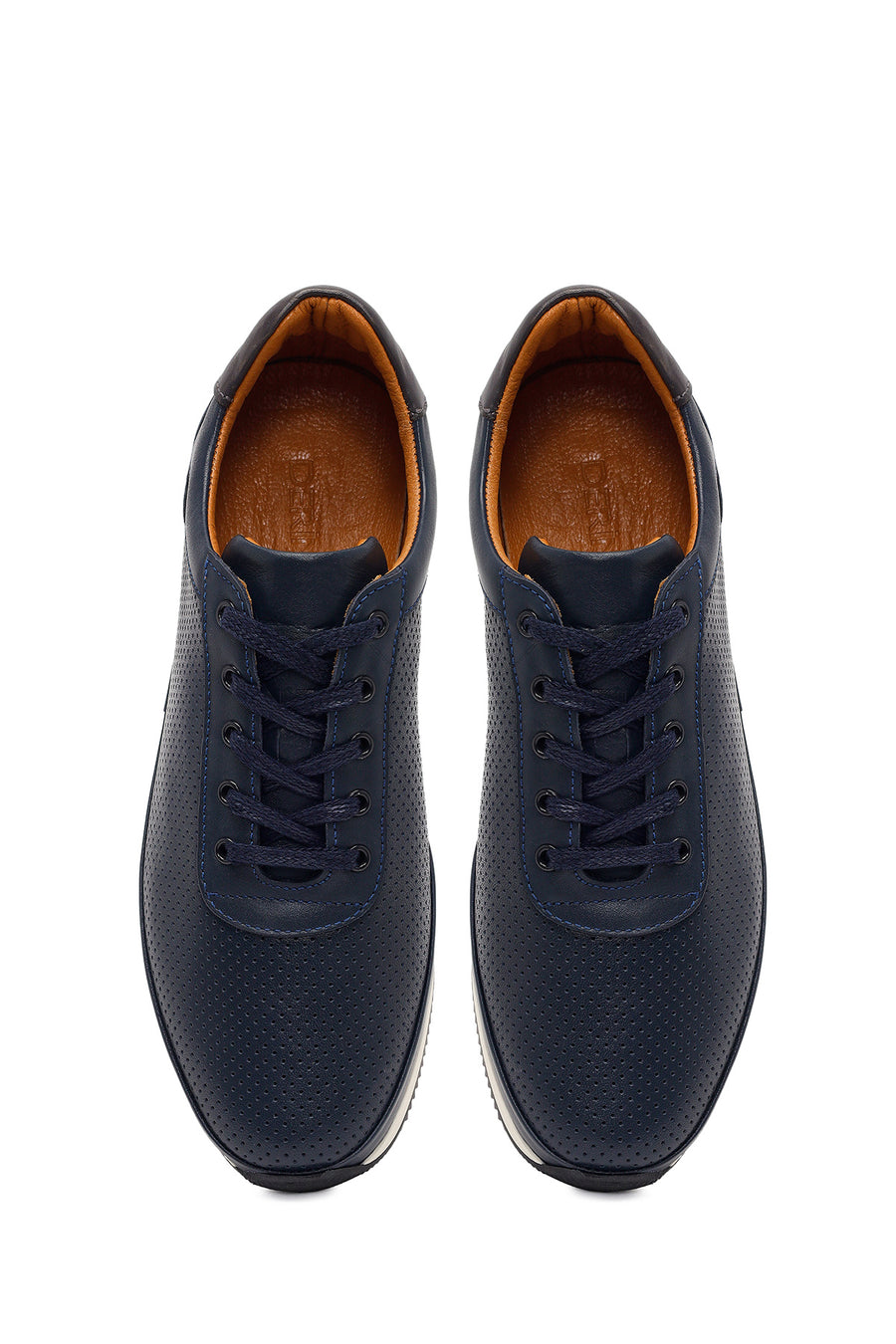 Erkek Lacivert Bağcıklı Deri Casual Sneaker