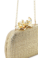 Women's Gold Long Strap Stone Mini Straw Evening Dress Box Clutch Bag | Derimod