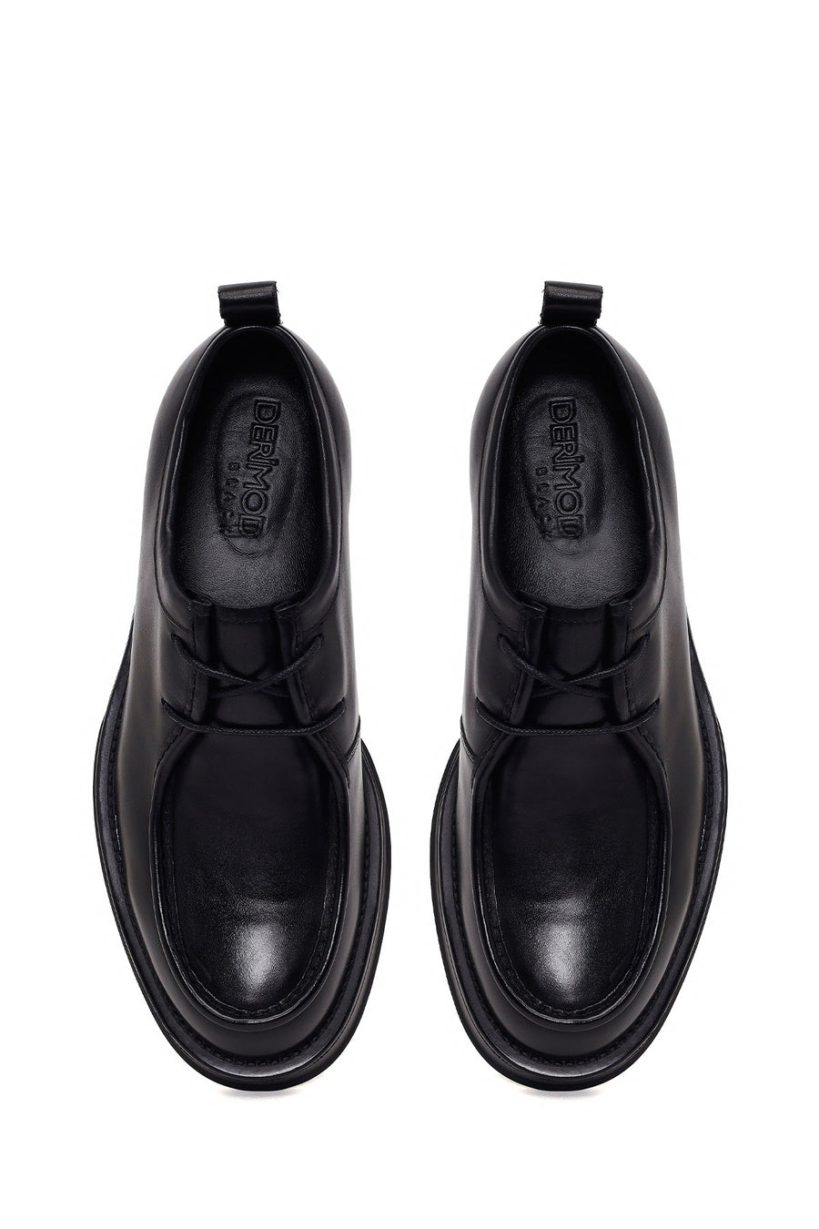 Male Black Lace-Up Thick-Soled Leather Casual Shoes