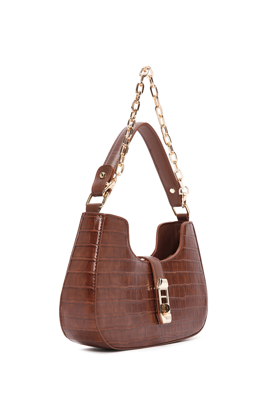 Women's Brown Long Strap Crocodile Handbag
