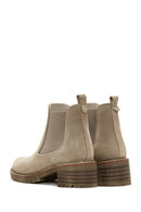 Women's Beige Suede Leather Heeled Chelsea Boots | Derimod