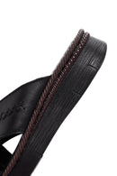 Women's Black Leather Comfort Slippers | Derimod