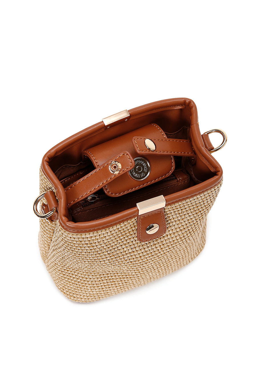 Women's Beige Mini Straw Crossbody Bag