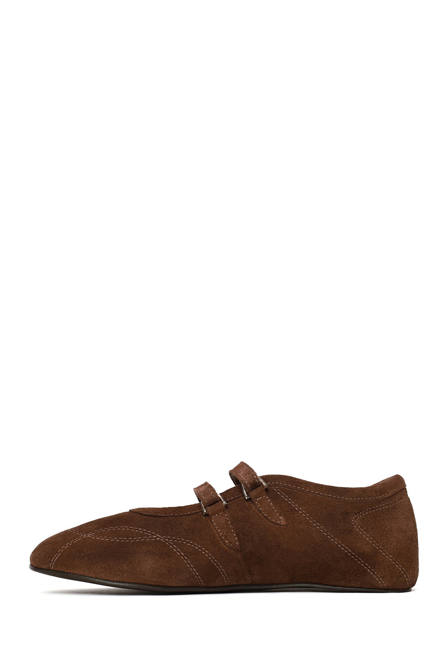 Woman Brown Double-Strap Suede Leather Ballet Flat