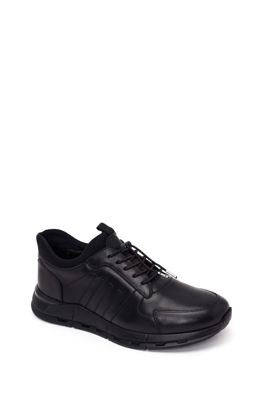 Erkek Siyah Bağcıklı Deri Sneaker