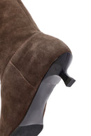 Women's Brown Thin Low Heel Suede Leather Boots | Derimod