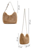 Women's Beige Long Strap Plush Shoulder Bag | Derimod