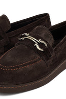 Woman Brown Buckled Suede Leather Loafer | Derimod