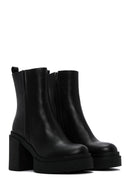 Women's Black Leather Platform Heeled Boots | Derimod