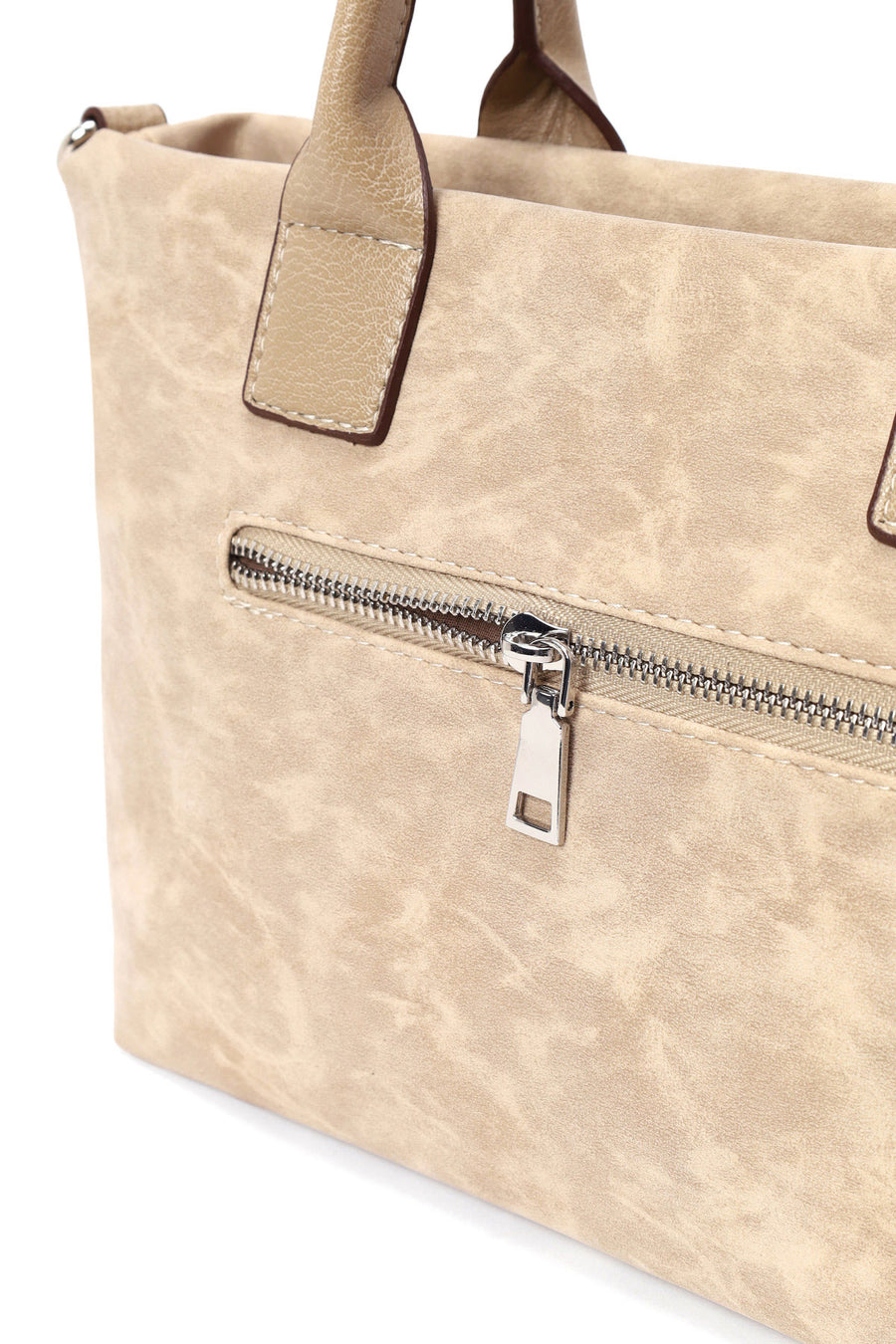 Woman Cream Long-Strap Nubuck Shoulder Bag