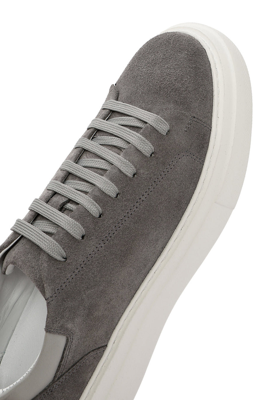 Men's Grey Lace-Up Thick-Sole Suede Leather Sneakers