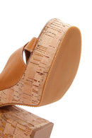 Kadın Taba Deri Platform Topuklu Sandalet | Derimod