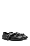 Women's Black Belted Leather Ballerina | Derimod