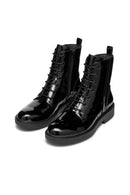 Geox Women's Black Spherica Ec1 Lace-Up Patent Leather Combat Boots | Derimod