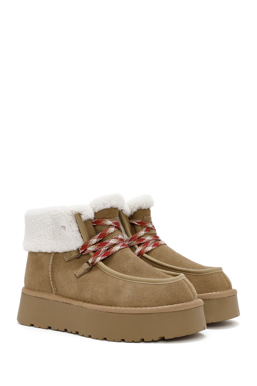 Women's Brown Thick Soled Fur Suede Leather Boots