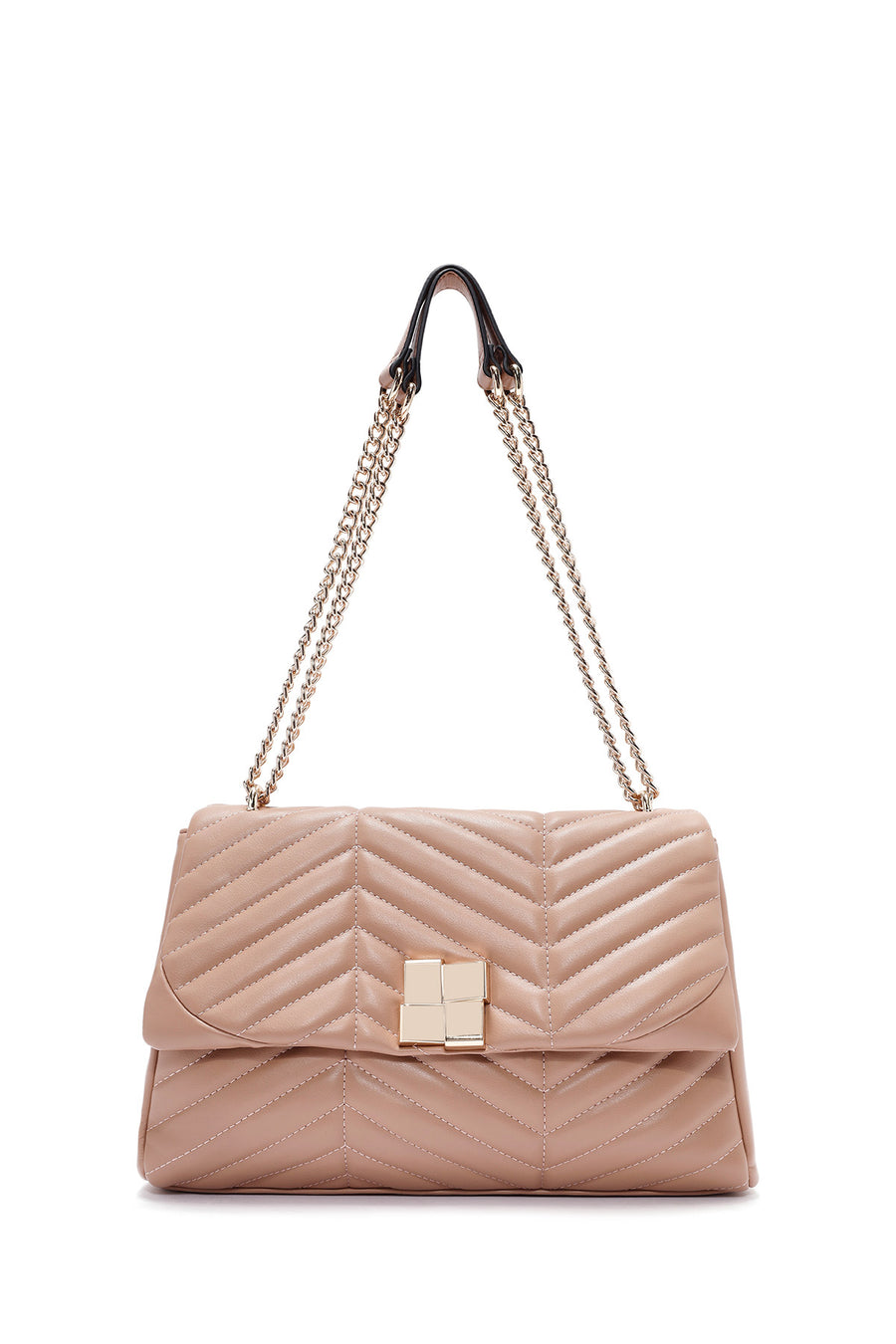 Women's Beige Long Strap Quilted Patterned Shoulder Bag