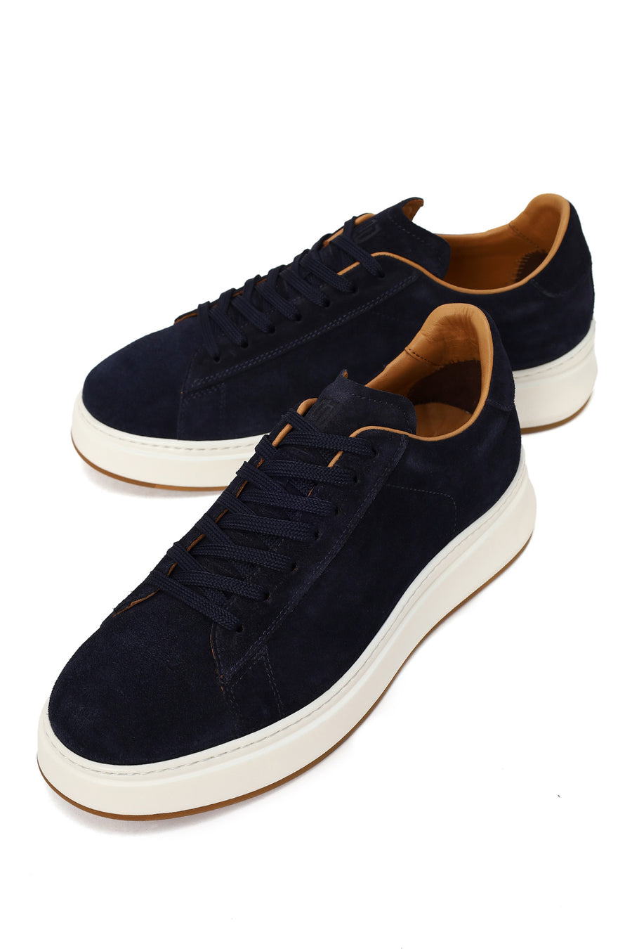 Erkek Lacivert Bağcıklı Kalın Tabanlı Süet Deri Sneaker