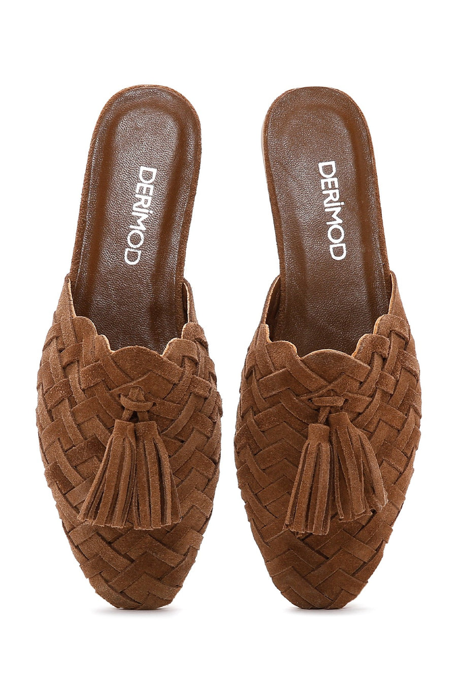 Women's Tan Knit Leather Slippers