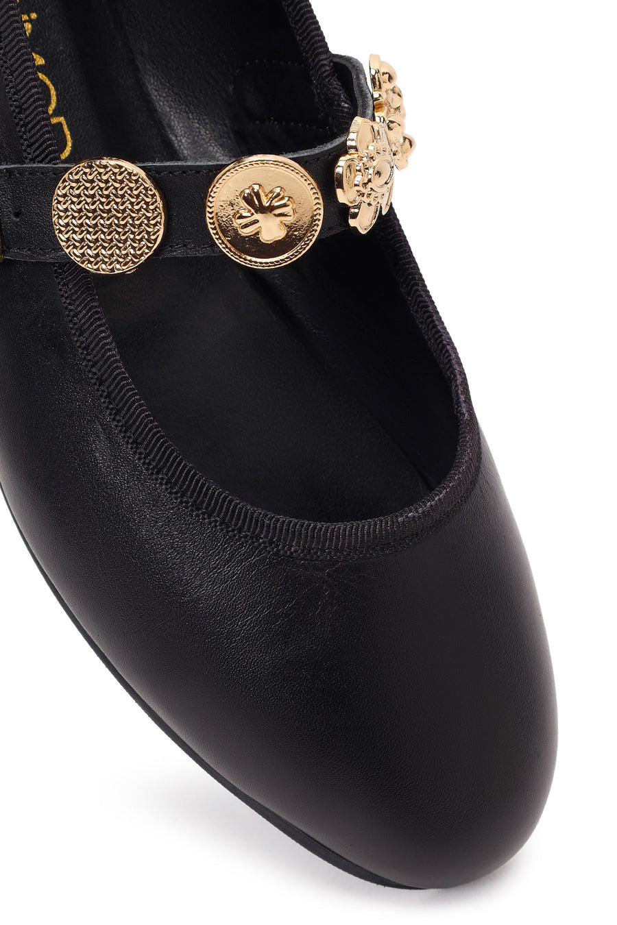 Women's Black Buckle Leather Ballerinas