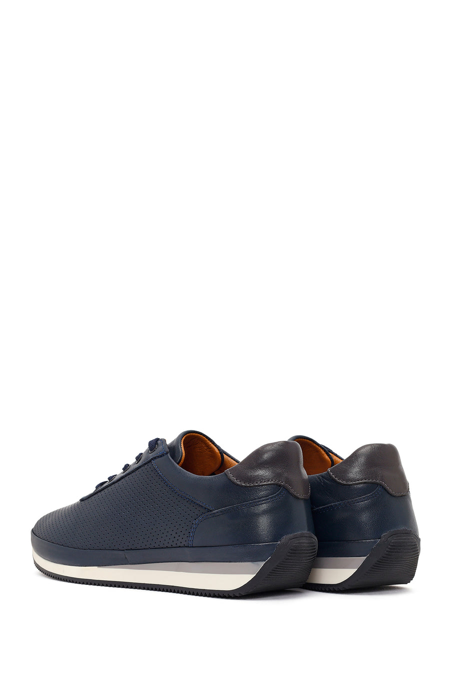 Erkek Lacivert Bağcıklı Deri Casual Sneaker