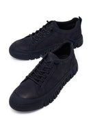 Male Navy Blue Lace-Up Thick-Soled Nubuck Leather Sneaker | Derimod