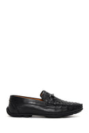 Men's Black Leather Braided Buckle Loafer | Derimod