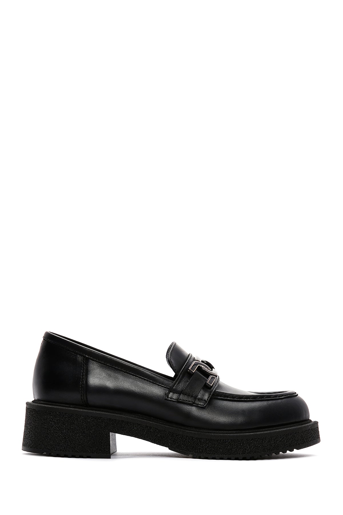 Women's Black Chain Detailed Leather Masculine Loafer 24WFD180718 | Derimod