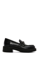 Women's Black Chain Detailed Leather Masculine Loafer | Derimod