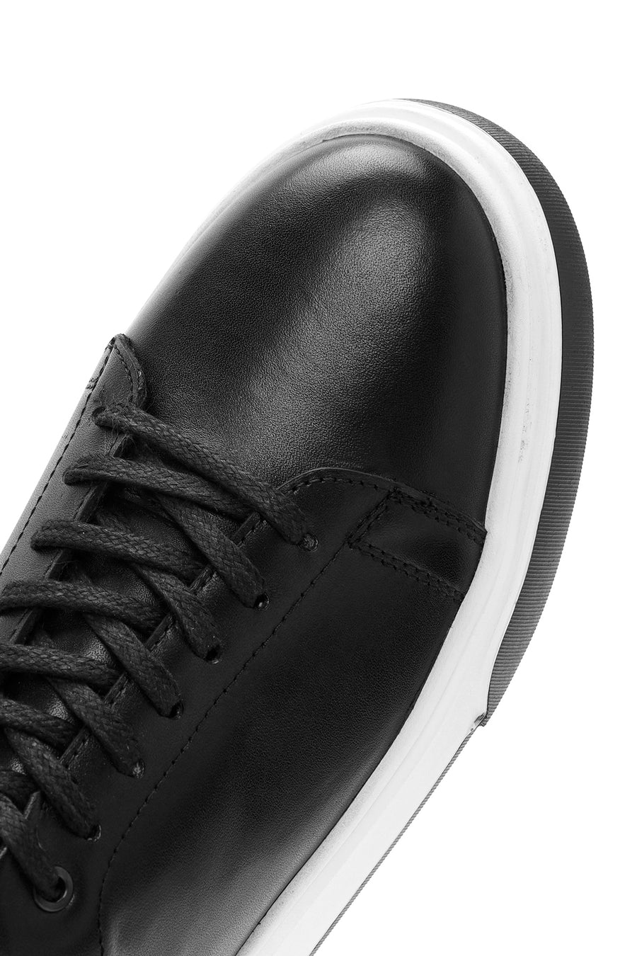Erkek Siyah Bağcıklı Kalın Tabanlı Deri Sneaker