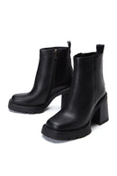 Women's Black Leather Zippered Heeled Boots | Derimod