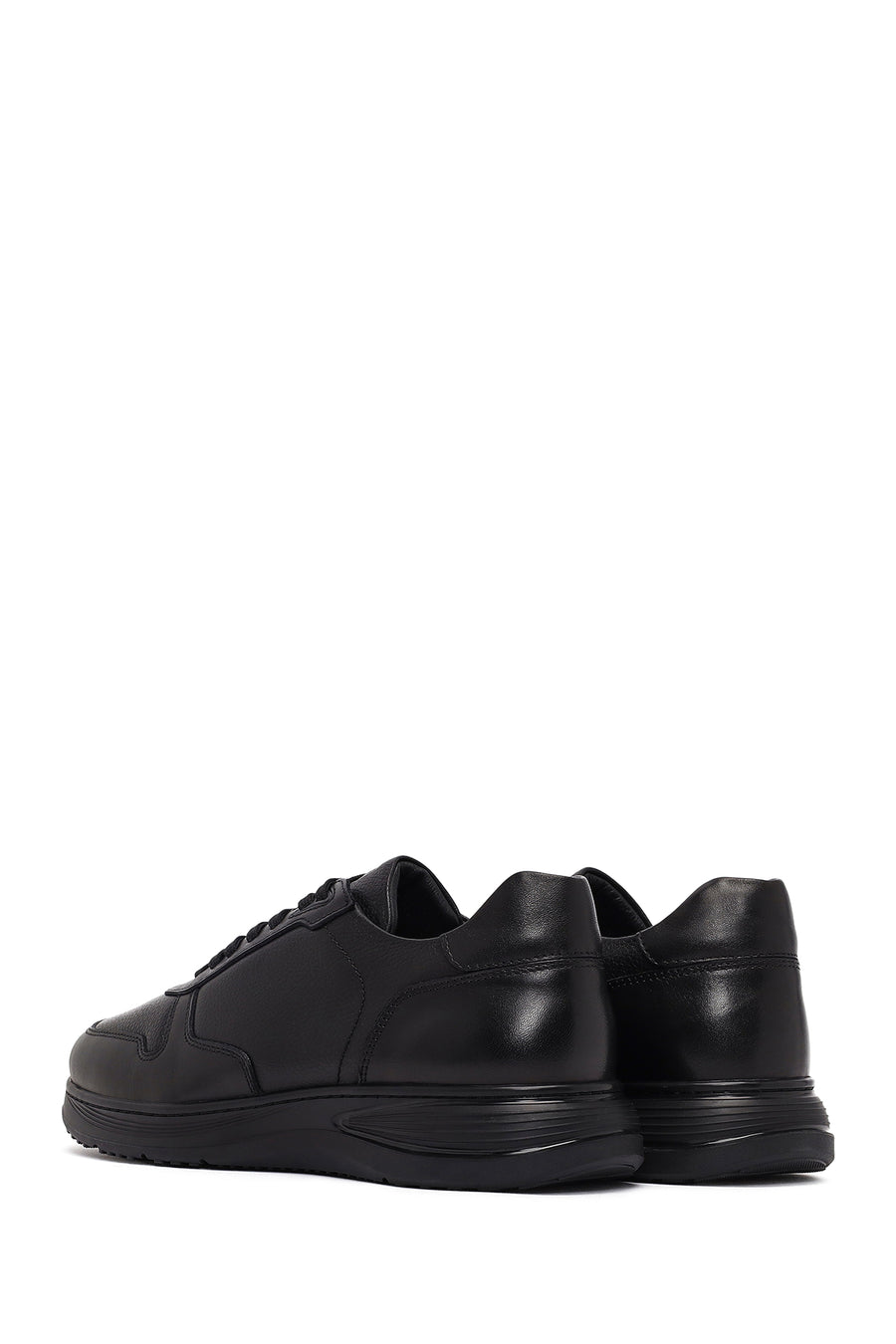 Erkek Siyah Bağcıklı Deri Sneaker