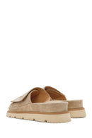 Women's Beige Suede Leather Slippers | Derimod