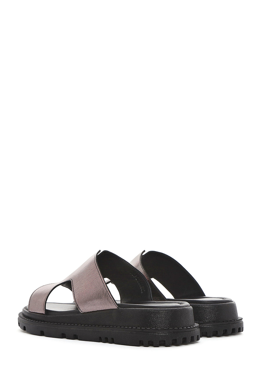 
Women's Anthracite Thick Sole Metallic Leather Slippers
