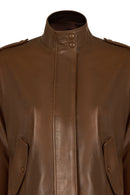 Vera Woman Brown Oversize Leather Jacket | Derimod