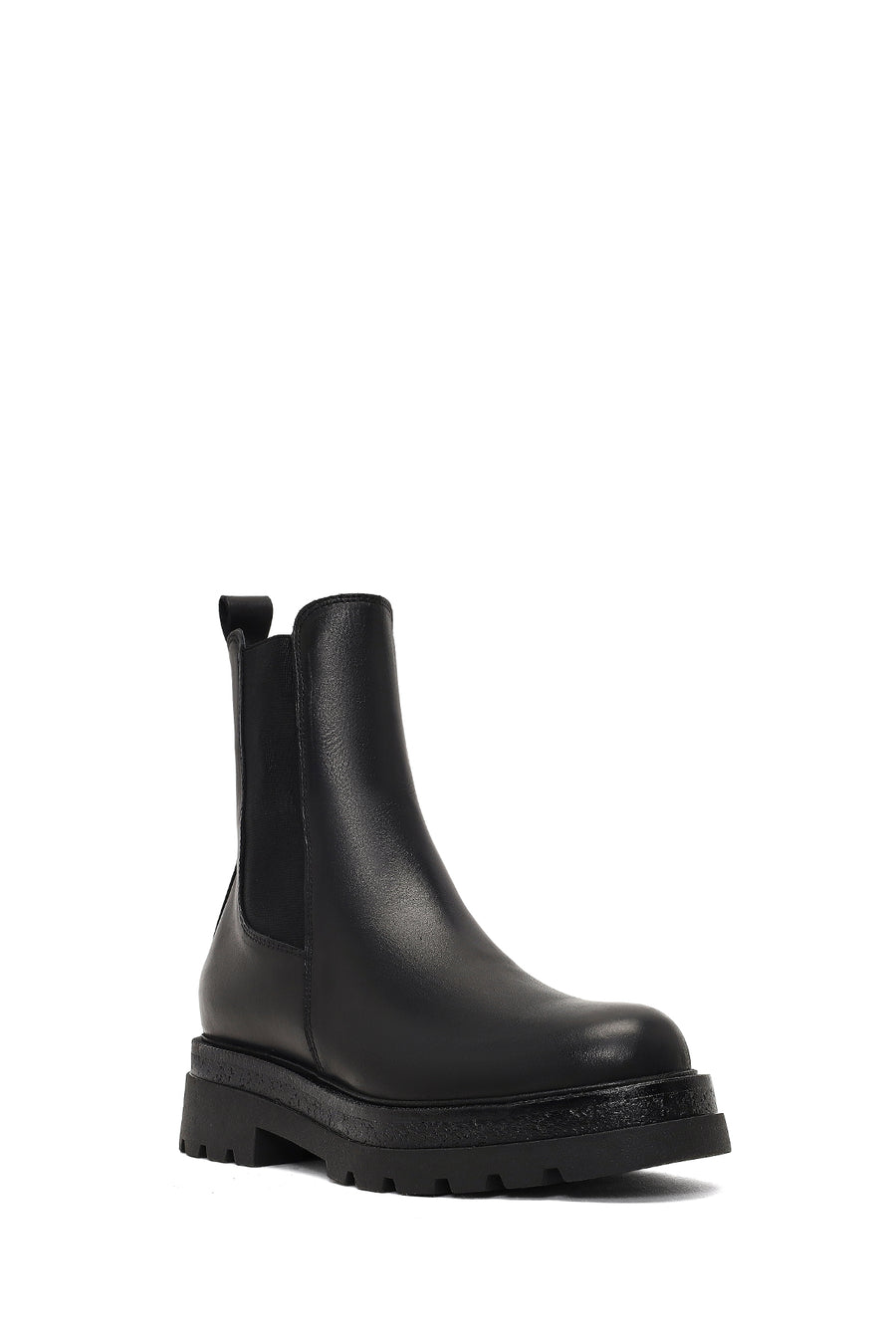 Woman Black Thick-Soled Leather Chelsea Boots