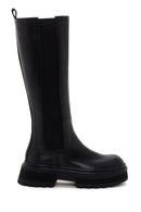 Women's Black Zippered Leather Boots | Derimod