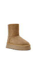 Women's Camel Fur Detailed Thick-Soled Suede Leather Boots | Derimod