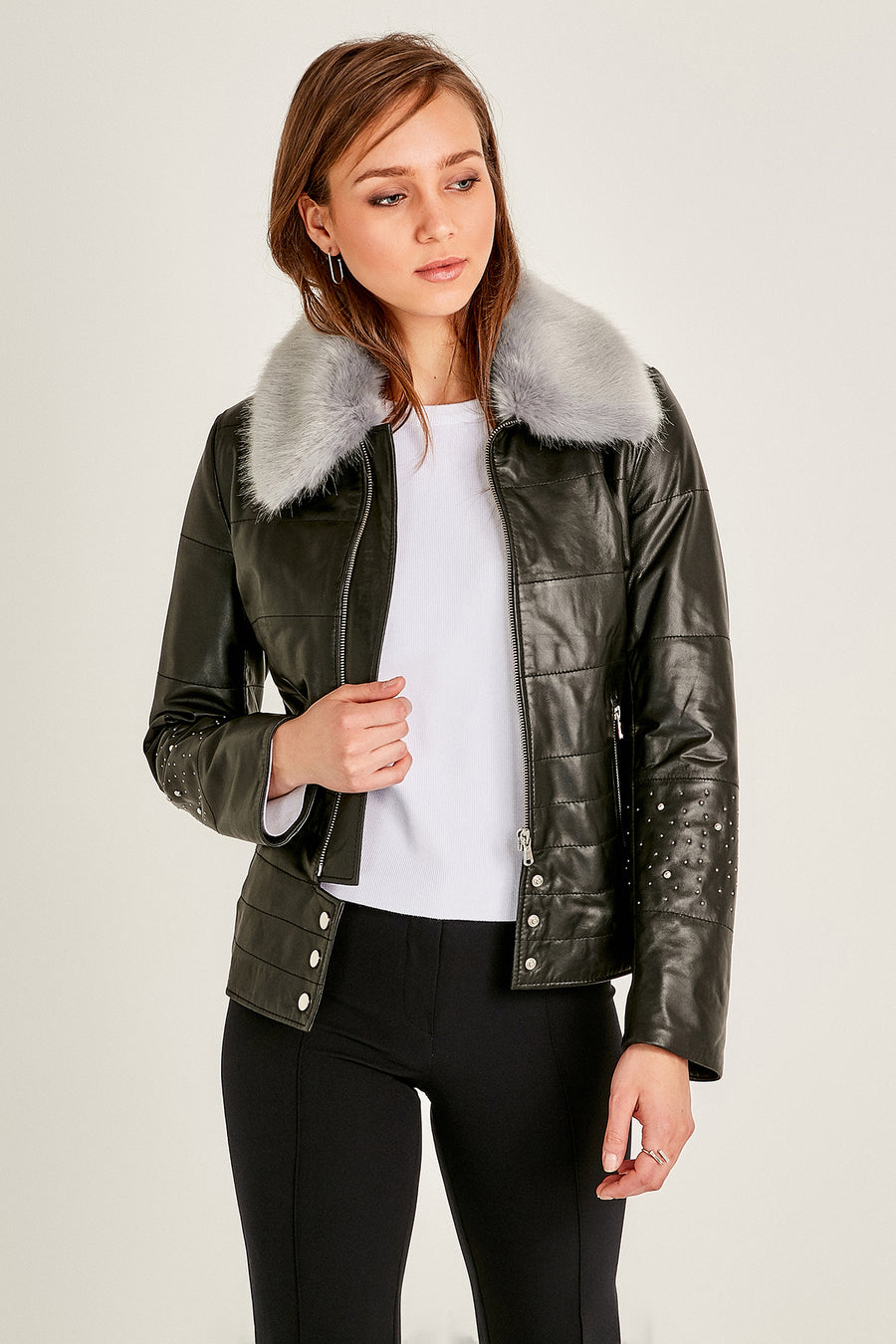 Clara Women's Leather Jacket 18WGE54921M | Derimod