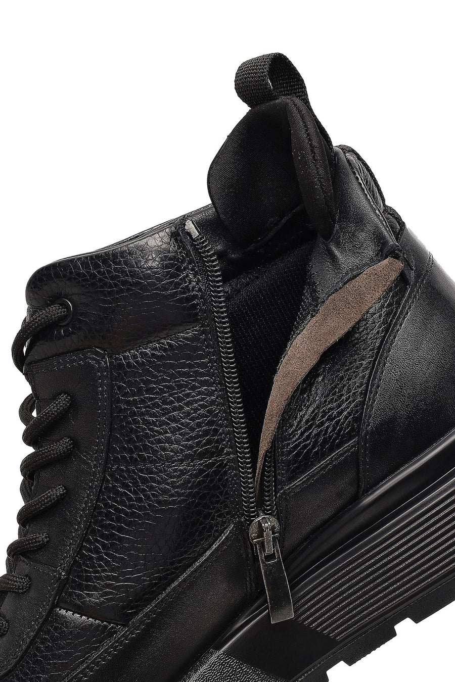 Men's Black Zippered Thick Sole Leather Sports Boot