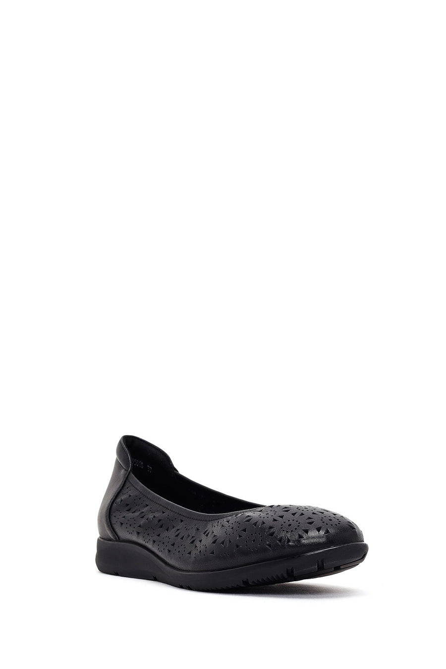 Women's Black Patterned Leather Ballet Flats