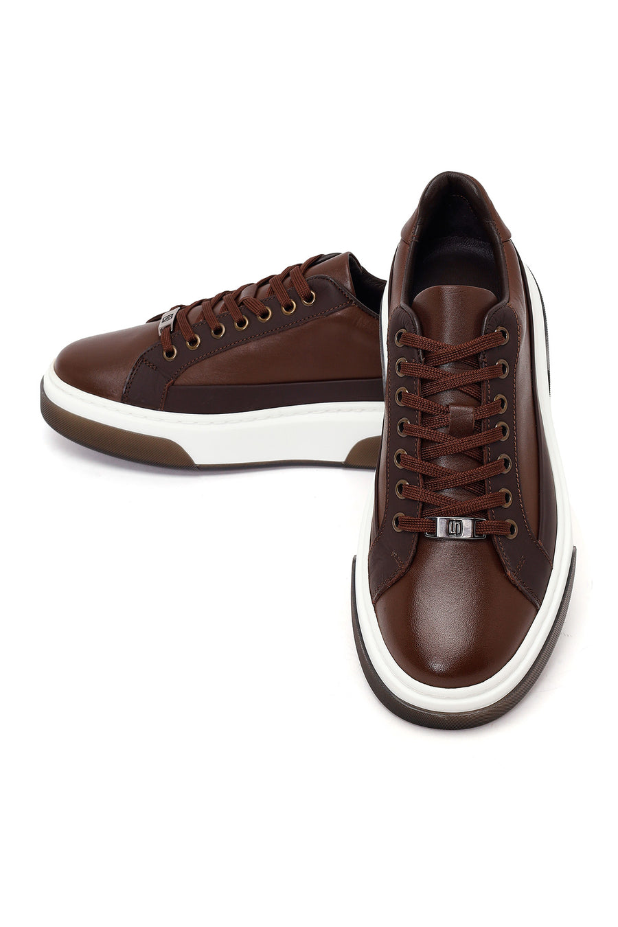 Male Brown Lace-Up Thick-Soled Leather Sneaker