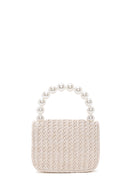 Women's Beige Wicker Pearl Handle Handbag | Derimod