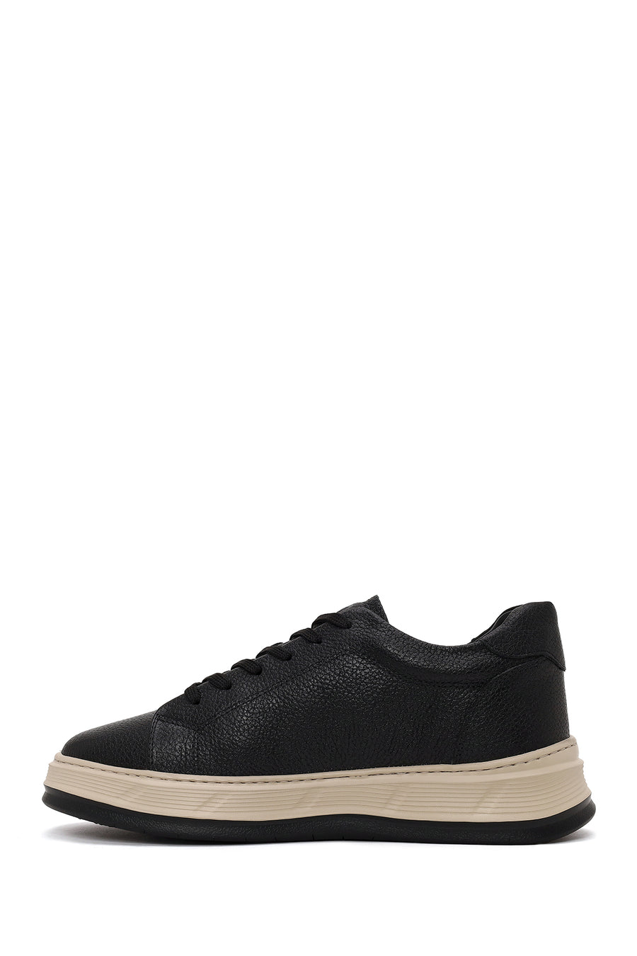 Male Black Lace-Up Thick-Soled Leather Sneaker